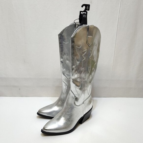 Steve Madden NYC Silver Tall Western Cowgirl Rodeo Boots WMNS US6 Comfort Insole - Picture 1 of 12